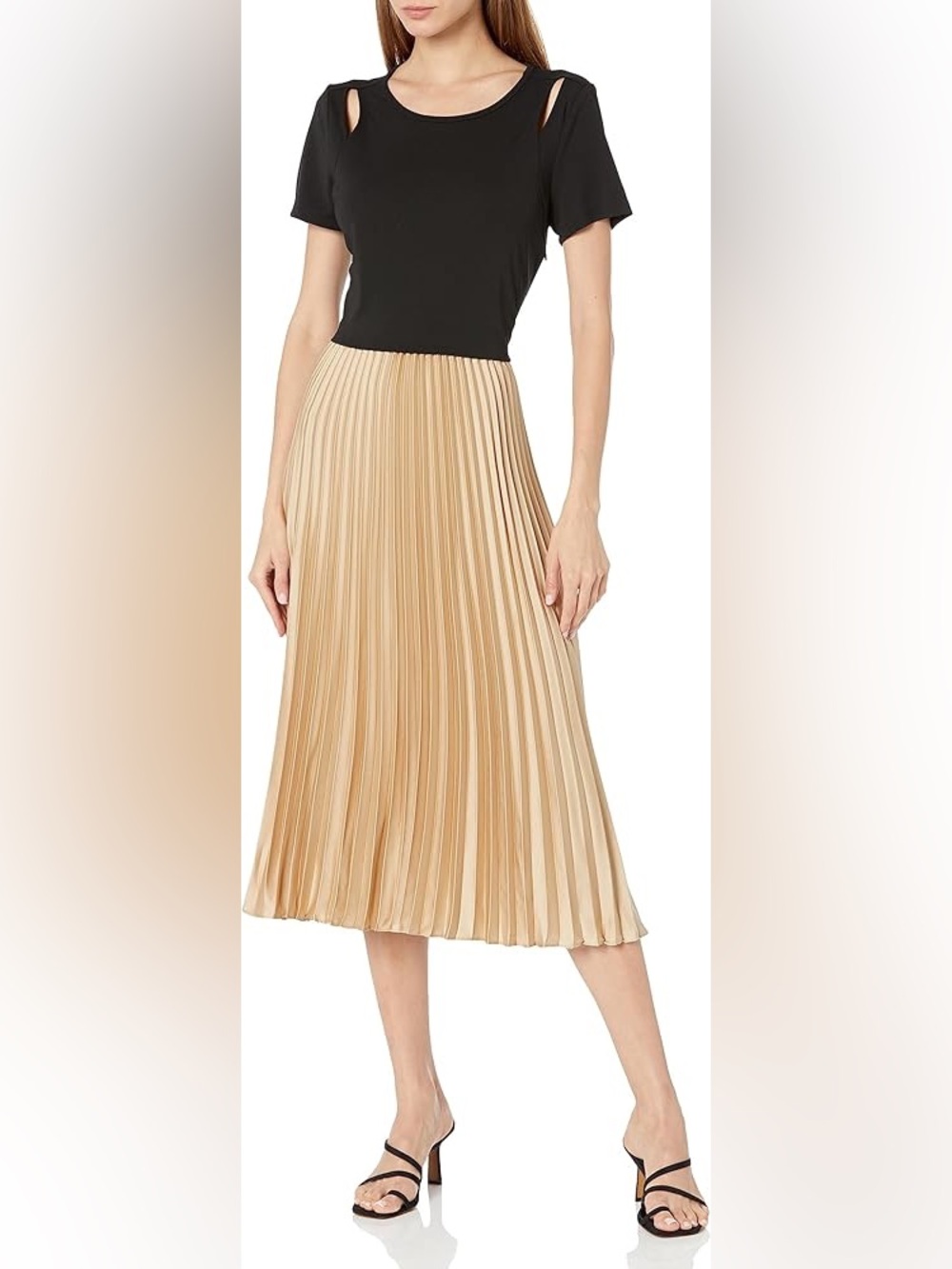 Karl Lagerfeld Pleated Black and Gold Dress